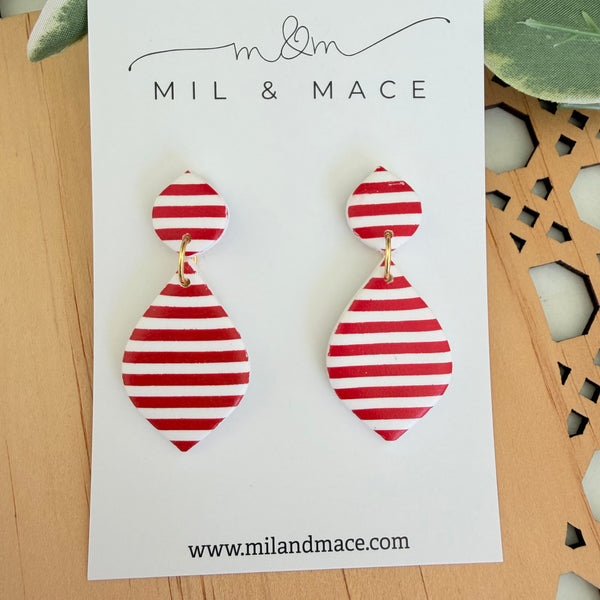 Christmas Red and White Stripe Polymer Clay Dangle Earrings