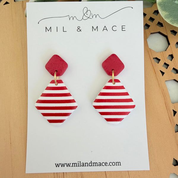 Christmas Red and White Stripe Polymer Clay Dangle Earrings