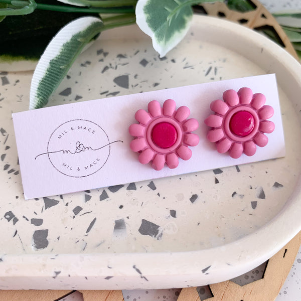 20mm Flower Polymer Clay Stud Earrings