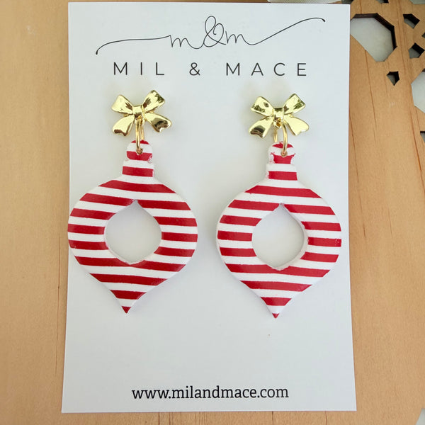Christmas Red and White Stripe Polymer Clay Dangle Earrings