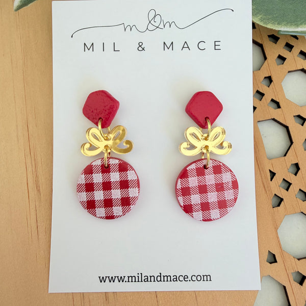 Christmas Red and White Stripe Polymer Clay Dangle Earrings