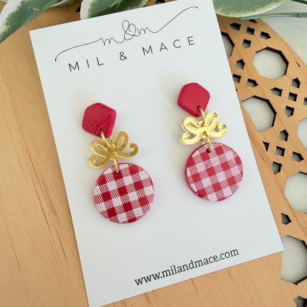 Christmas Red and White Stripe Polymer Clay Dangle Earrings