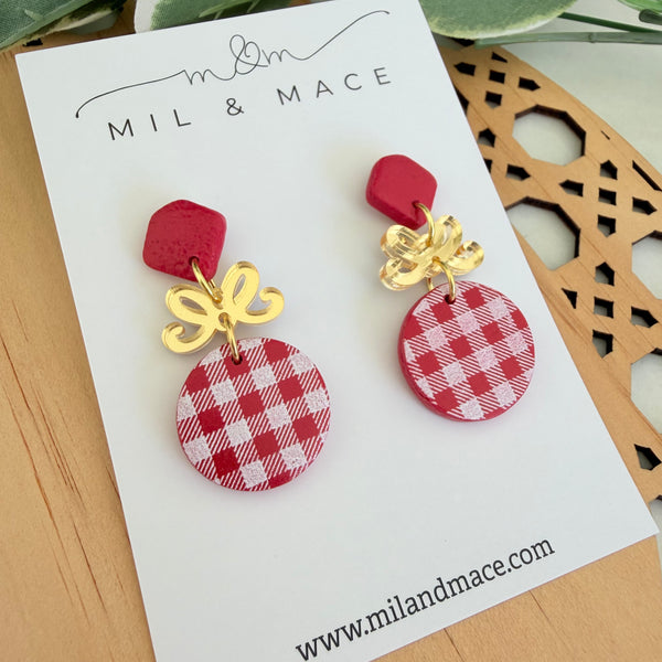 Christmas Red and White Stripe Polymer Clay Dangle Earrings