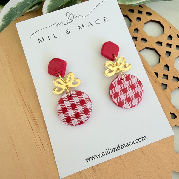 Christmas Red and White Stripe Polymer Clay Dangle Earrings