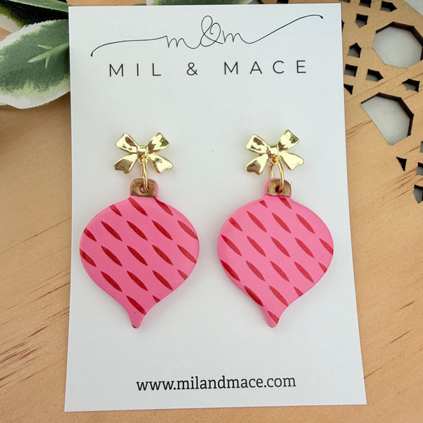 Pink and Red Bauble Polymer Clay Dangle Earrings