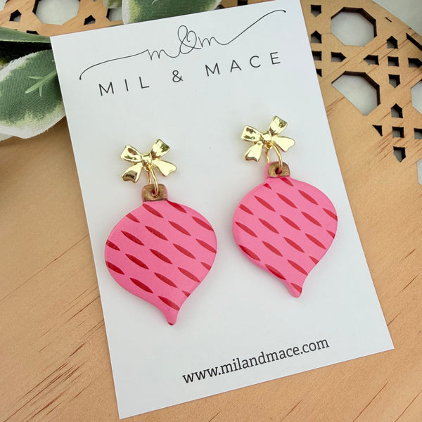Pink and Red Bauble Polymer Clay Dangle Earrings