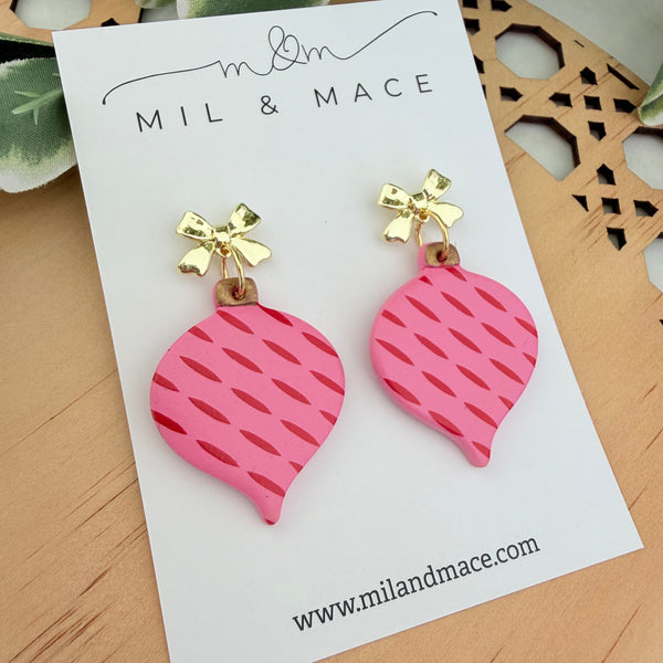 Pink and Red Bauble Polymer Clay Dangle Earrings