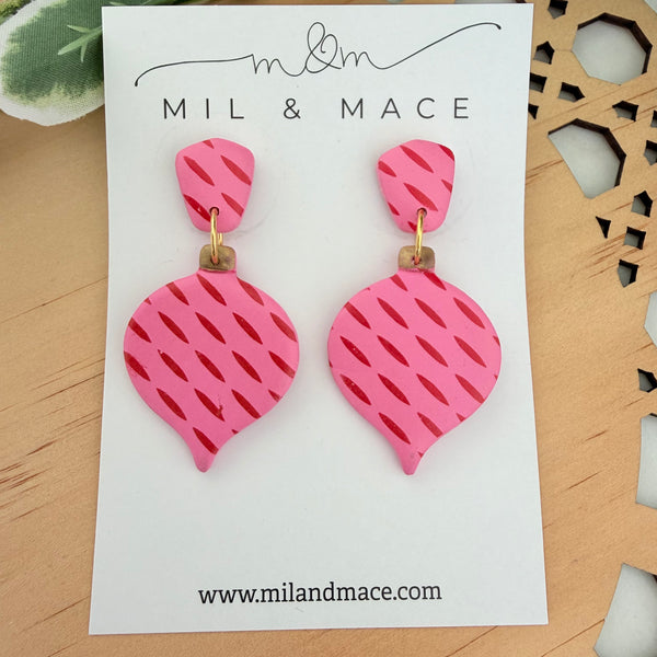 Pink and Red Bauble Polymer Clay Dangle Earrings