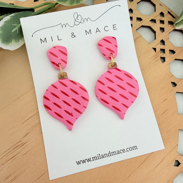 Pink and Red Bauble Polymer Clay Dangle Earrings