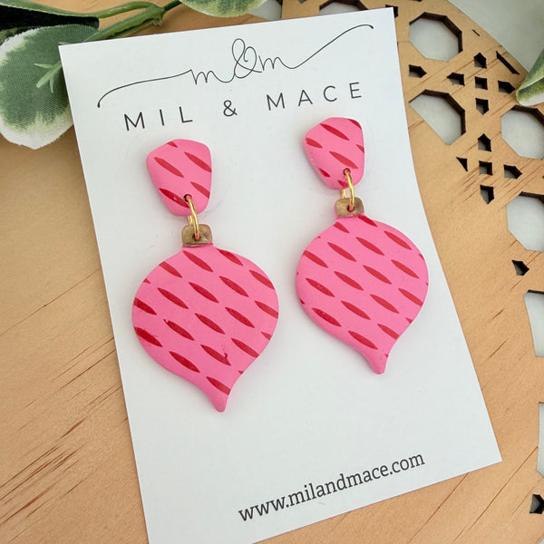 Pink and Red Bauble Polymer Clay Dangle Earrings