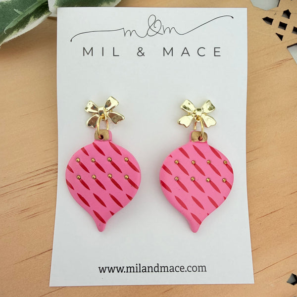 Pink and Red Bauble Polymer Clay Dangle Earrings