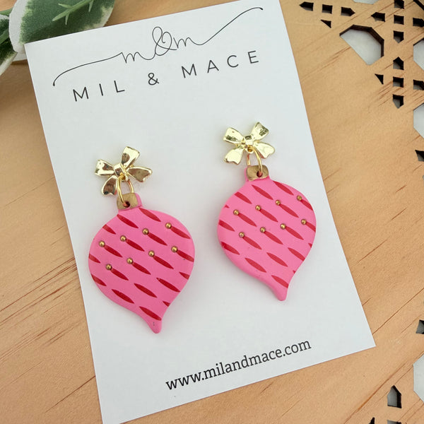 Pink and Red Bauble Polymer Clay Dangle Earrings