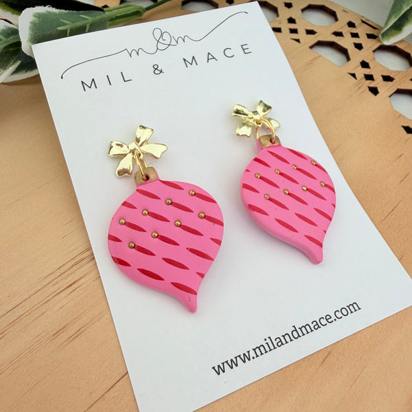 Pink and Red Bauble Polymer Clay Dangle Earrings