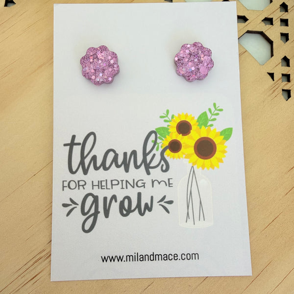 Educator Gift 'Thanks for helping me grow' Flower Stud Earrings