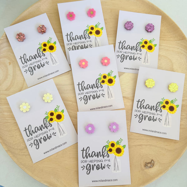 Educator Gift 'Thanks for helping me grow' Flower Stud Earrings