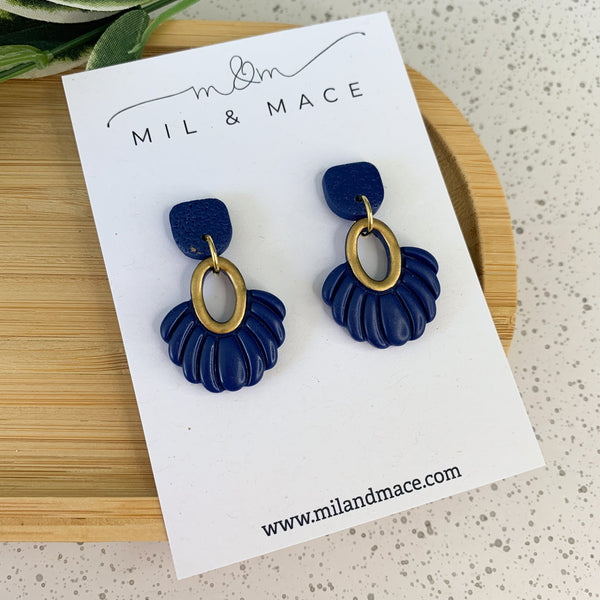 Boho navy Polymer Clay Dangle Earrings