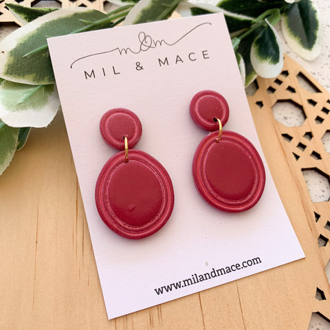 Organic Maroon Polymer Clay Dangle Earrings