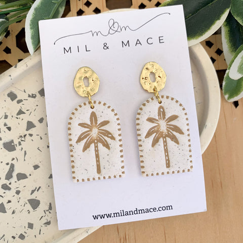 Palms Latte with Gold Top Polymer Clay Dangle Earrings