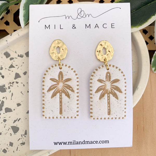 Palms Latte with Gold Top Polymer Clay Dangle Earrings