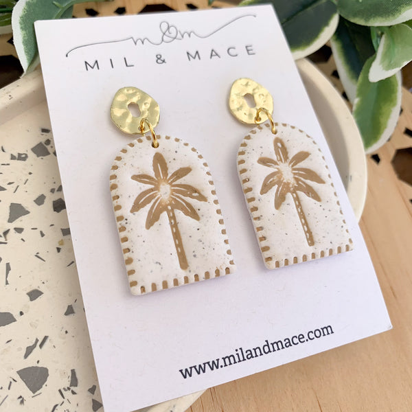 Palms Latte with Gold Top Polymer Clay Dangle Earrings