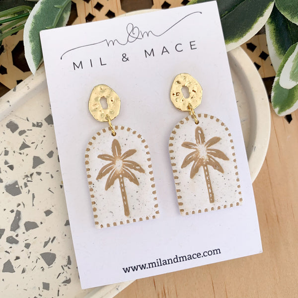 Palms Latte with Gold Top Polymer Clay Dangle Earrings