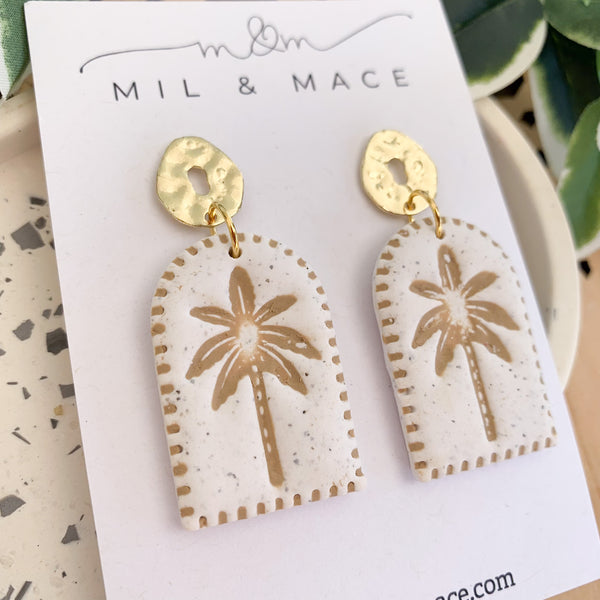 Palms Latte with Gold Top Polymer Clay Dangle Earrings