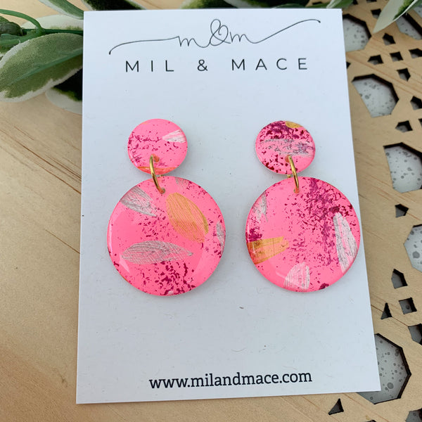 Pink, Gold and Silver Splash Yupo Handpainted Dangle Earrings