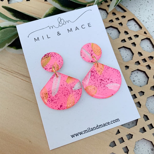 Pink, Gold and Silver Splash Yupo Handpainted Dangle Earrings