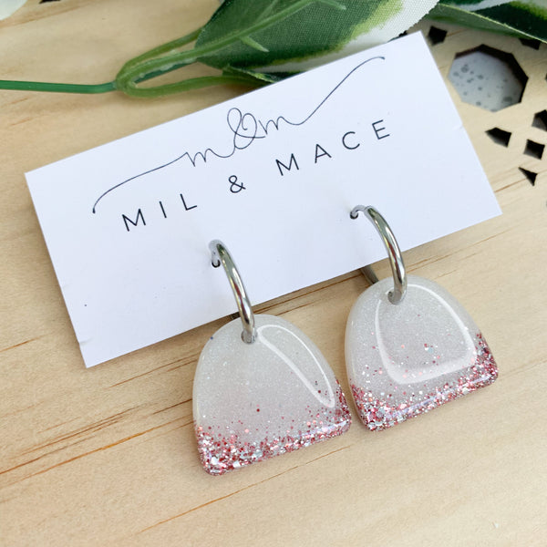 Arches Metallic White and Silver Resin Huggie Dangle Earrings