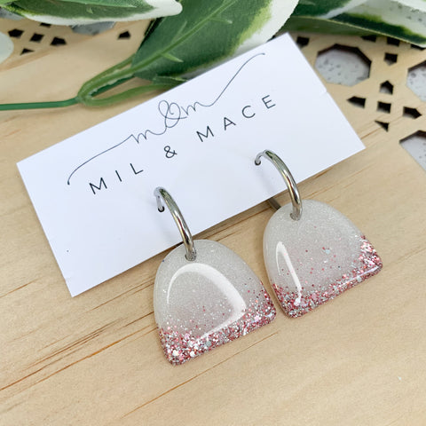 Arches Metallic White and Silver Resin Huggie Dangle Earrings