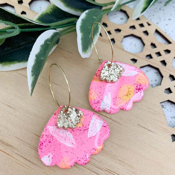 Petal Hand Painted Yupo Dangle Hoop Earrings