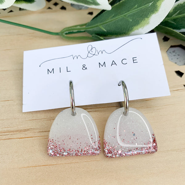 Arches Metallic White and Silver Resin Huggie Dangle Earrings