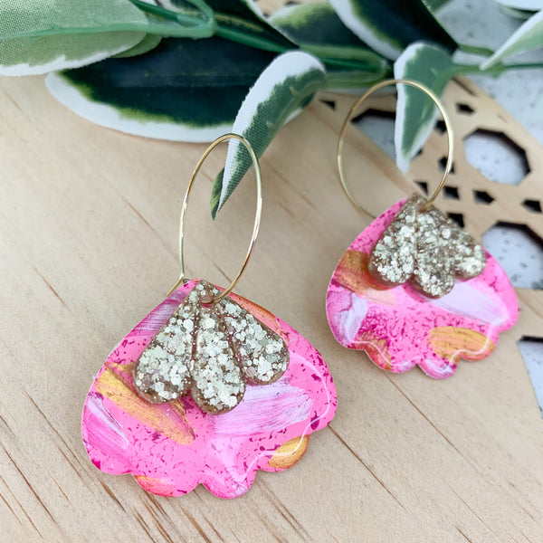 Petal Hand Painted Yupo Dangle Hoop Earrings