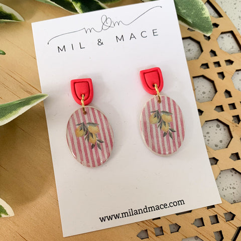 Lemon Polymer Clay Dangle Earrings with Resin Finish
