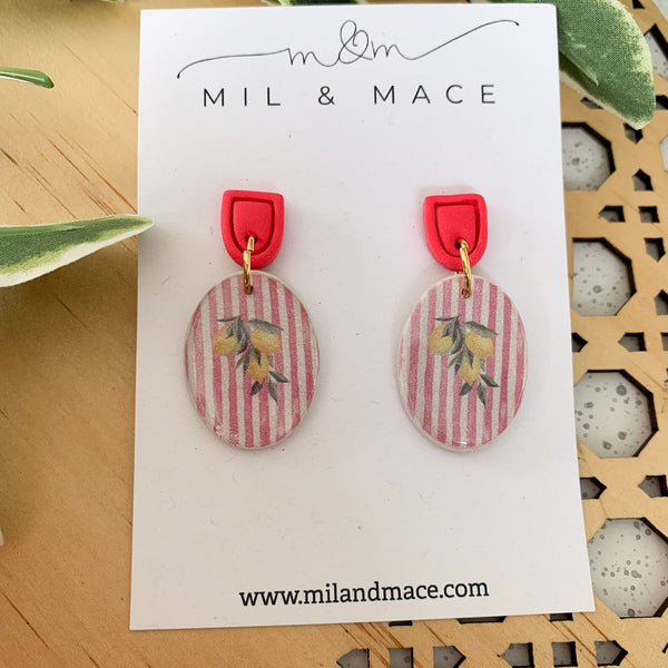 Lemon Polymer Clay Dangle Earrings with Resin Finish