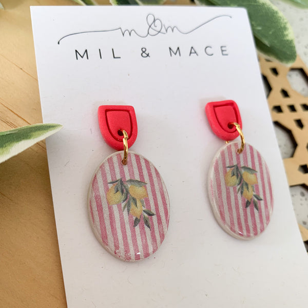 Lemon Polymer Clay Dangle Earrings with Resin Finish