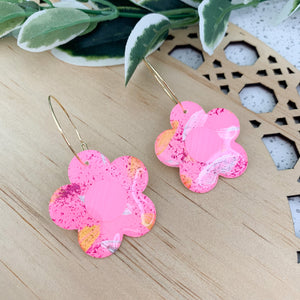 Floral Hand Painted Yupo Dangle Hoop Earrings