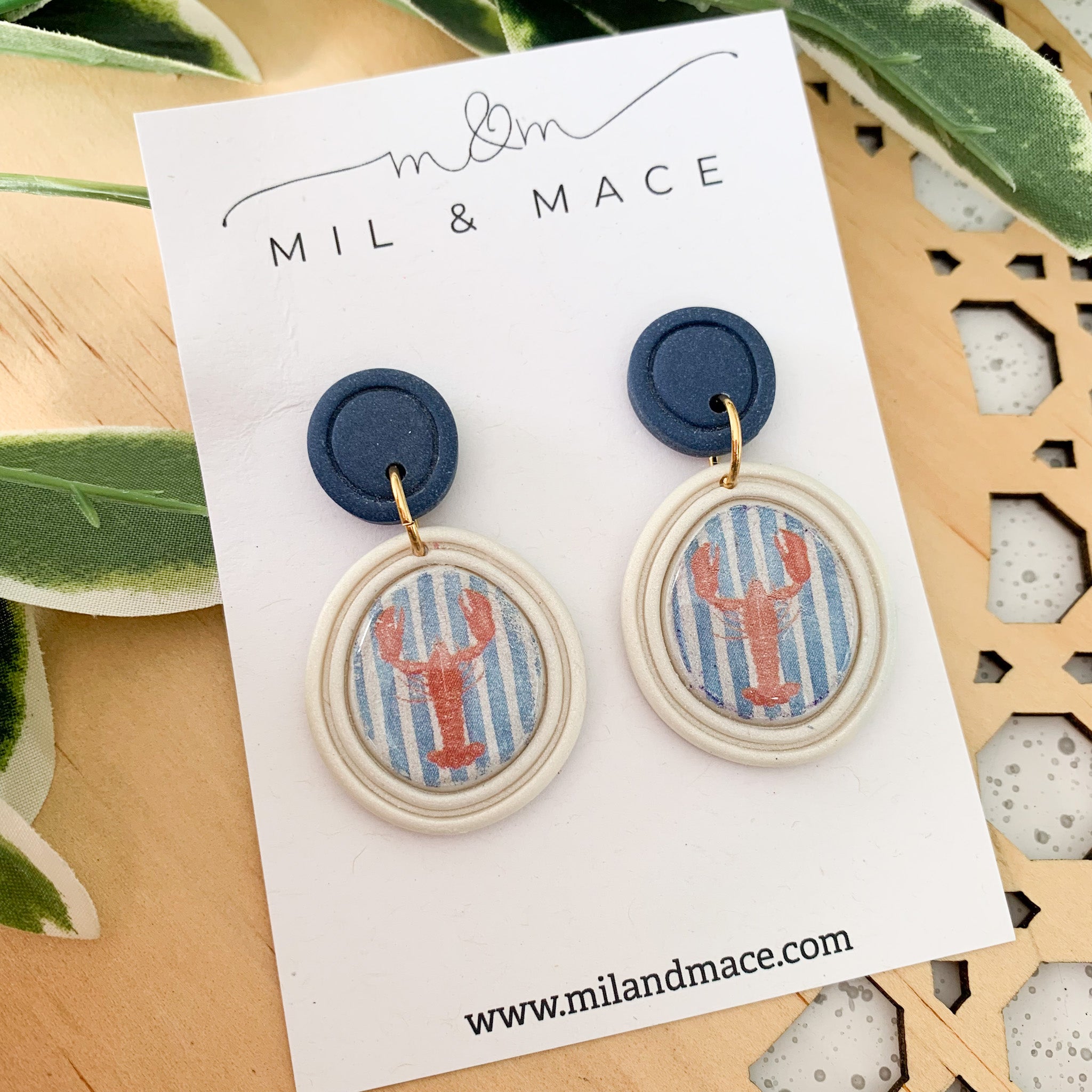 Lobster Polymer Clay Dangle Earrings with Resin Finish