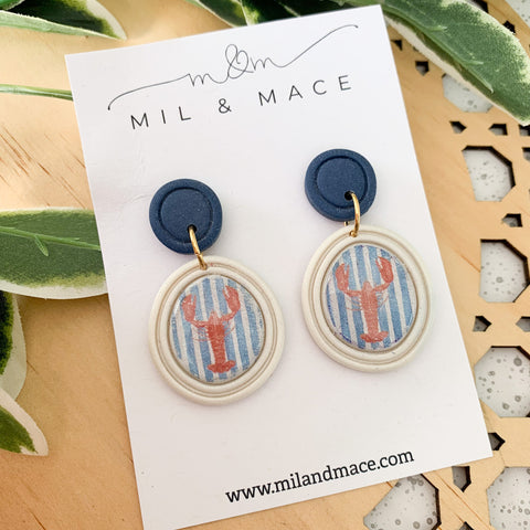 Lobster Polymer Clay Dangle Earrings with Resin Finish