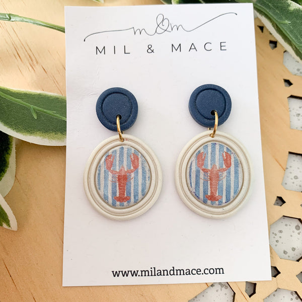 Lobster Polymer Clay Dangle Earrings with Resin Finish