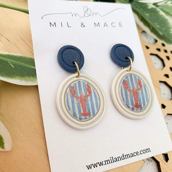 Lobster Polymer Clay Dangle Earrings with Resin Finish