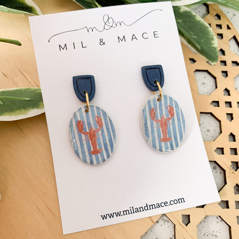 Lobster Polymer Clay Dangle Earrings with Resin Finish