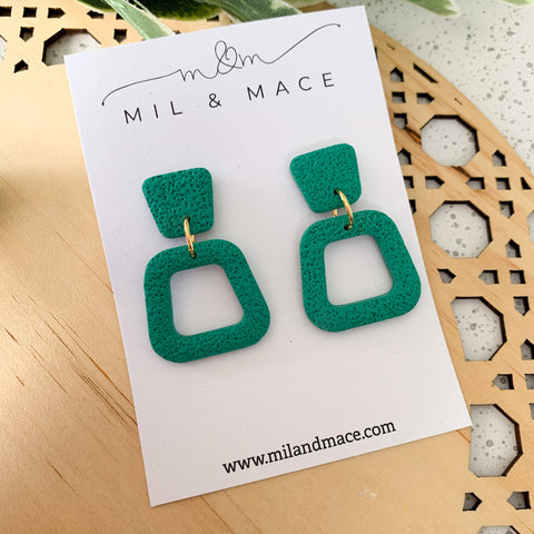 Basics Green Block Colour Polymer Clay Dangle Earrings
