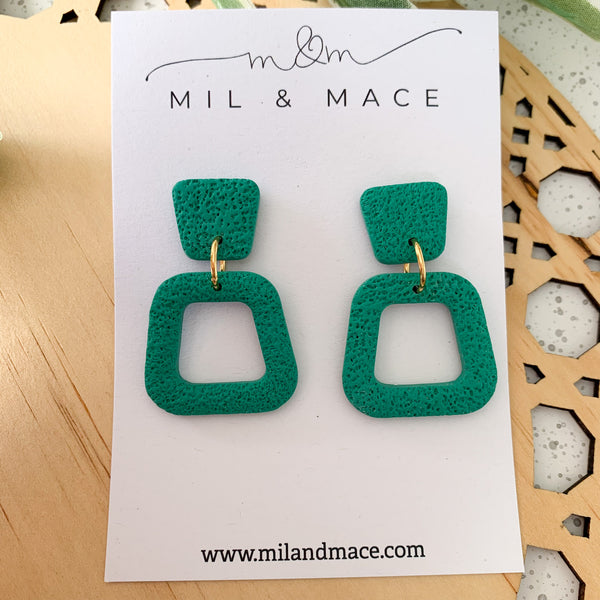 Basics Green Block Colour Polymer Clay Dangle Earrings