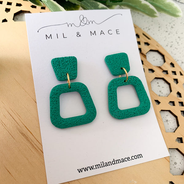 Basics Green Block Colour Polymer Clay Dangle Earrings