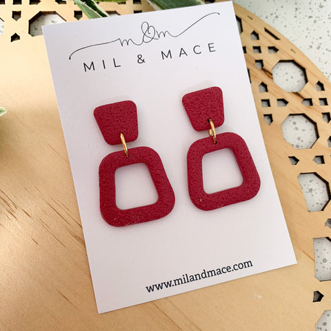 Basics Maroon Block Colour Polymer Clay Dangle Earrings