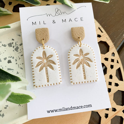 Palms Latte Polymer Clay Dangle Earrings