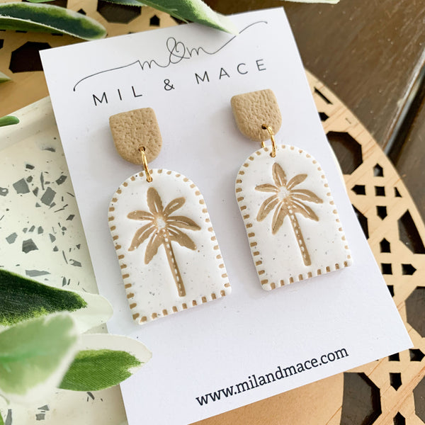 Palms Latte Polymer Clay Dangle Earrings
