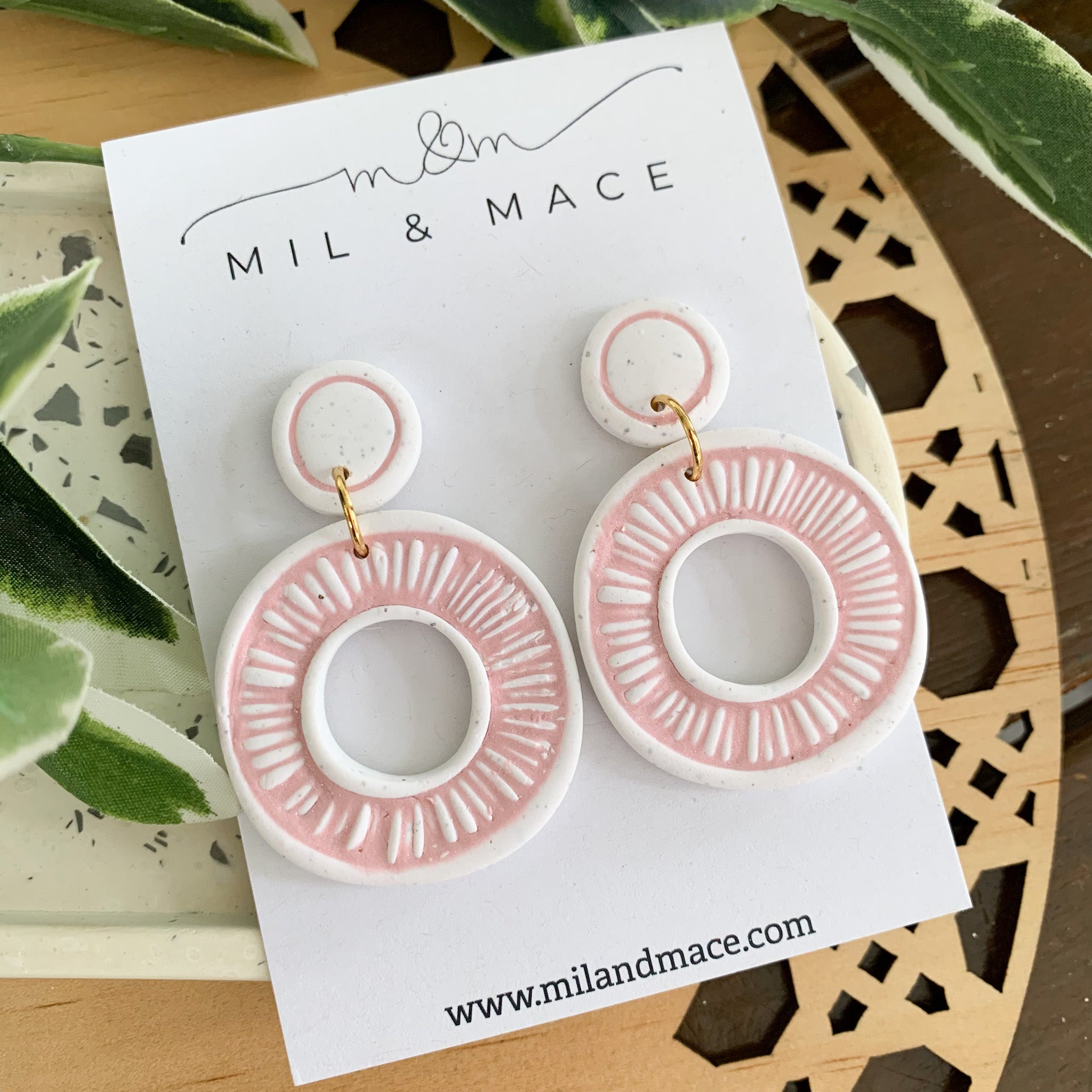 Sarah Pale Pink Organic Polymer Clay Dangle Earrings