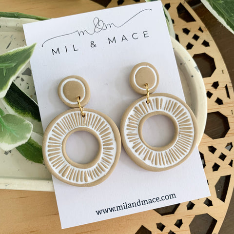 Sarah White Organic Polymer Clay Dangle Earrings